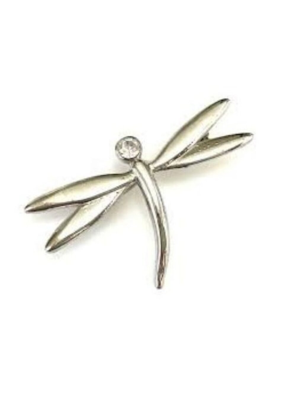 Vintage Silver Tone Dragonfly Brooch Rhinestone Head Minimalist Nature Jewelry